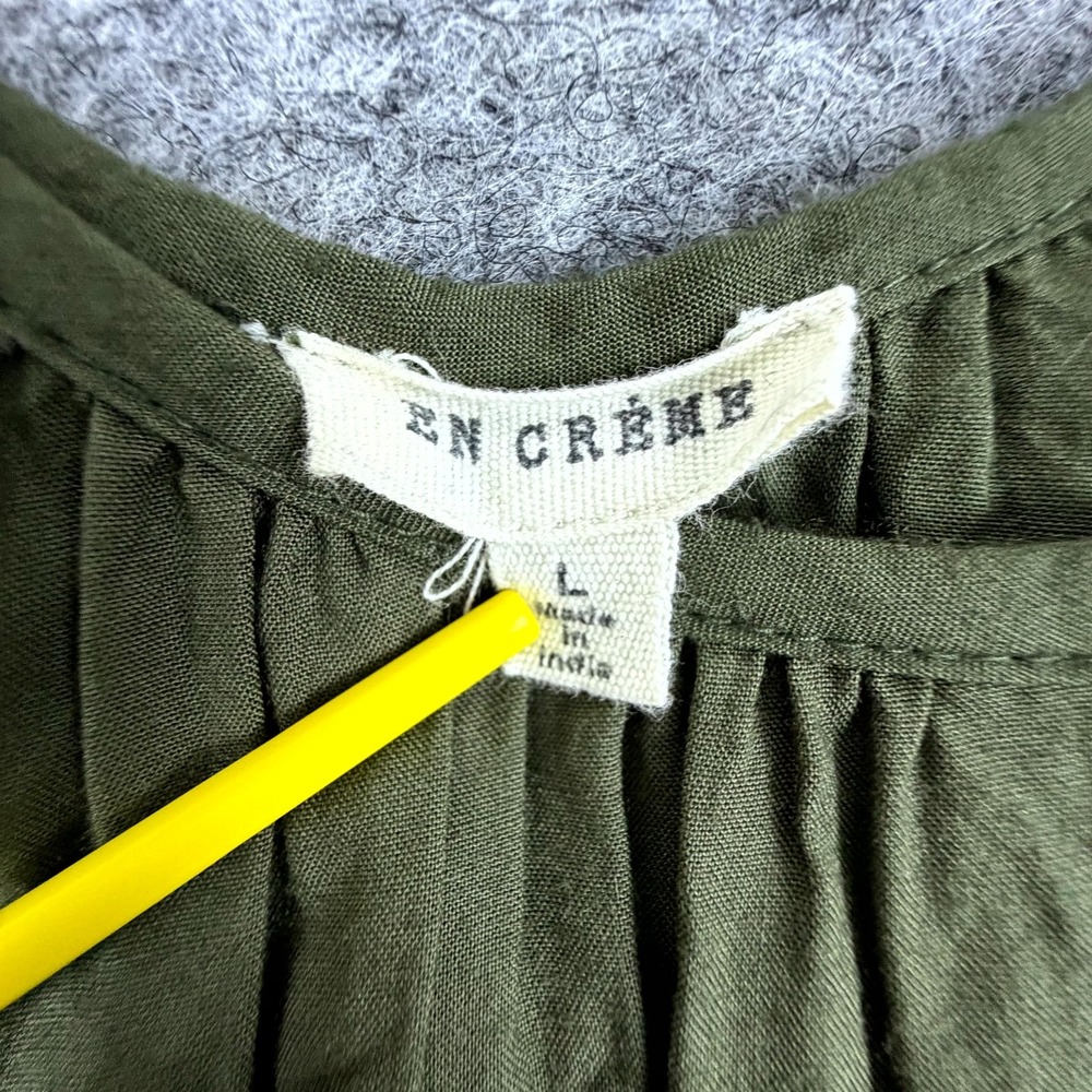 En Creme Jumpsuit Women Large Green Baggy Boho Festival Wide Leg Cropped Flowy - Picture 3 of 7